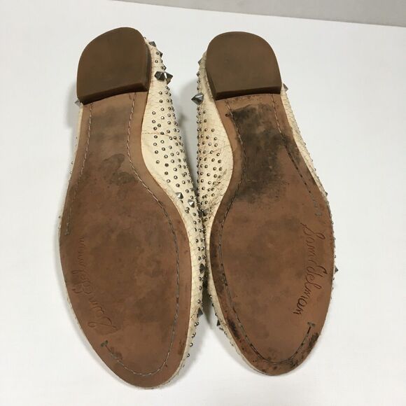 Sam Edelman Addy Spiked Studded Snake Embossed Leather Flats 9.5 Cream/Silver - Picture 10 of 12
